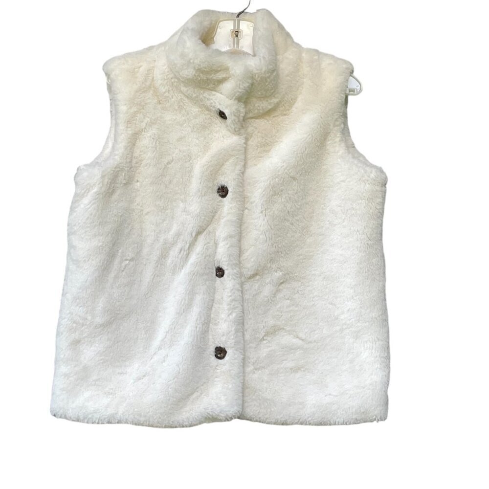 Hanna Andersson Winter White Faux Fur Snap Front Vest Girls Size 12 150cm - Picture 2 of 14
